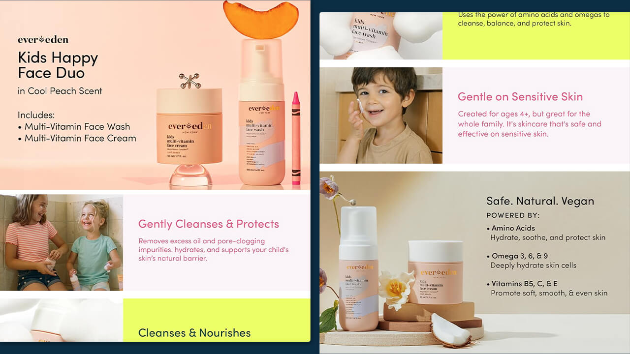 Before image: Ever Eden Skincare Collection: Beautifully displayed premium skincare with an optimized layout to improve search visibility.
